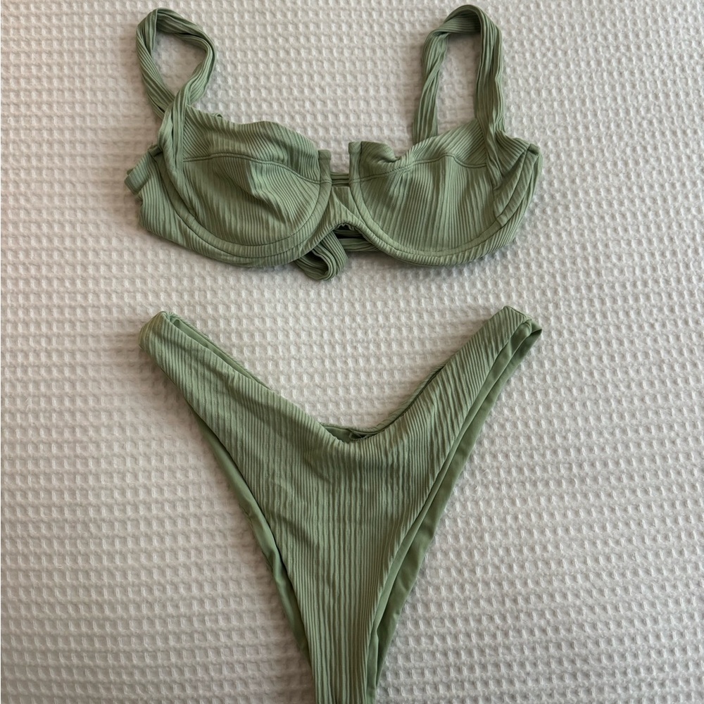 LSpace Green Ribbed Bikini Set
